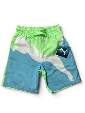 Puma Kids' Lime Green & Sky Blue Swim Trunks